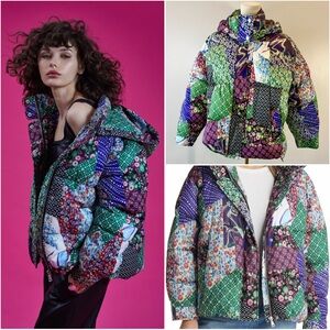 Retro Patchwork Puffer Coat Floral Spring 70s Style Avec Les Filles MSRP $229 M